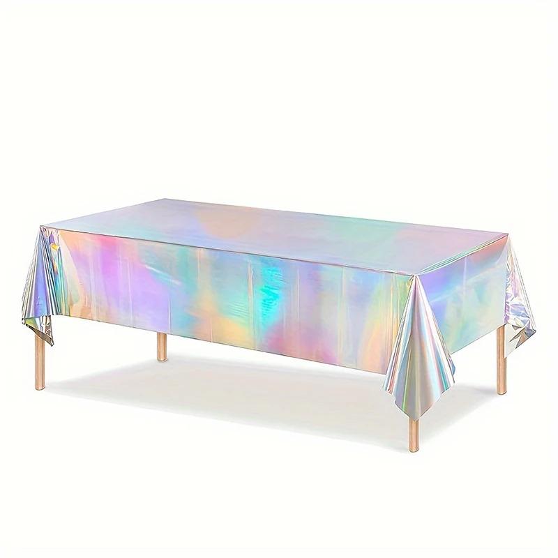 Einweg-Tischdecke aus PVC mit schimmerndem Laser-Regenbogen-Design, Dekoration für Geburtstage, Hochzeiten, Festtagsbedarf, Weihnachten, Thanksgiving, dekorative Tischdecke 137x274cm silber