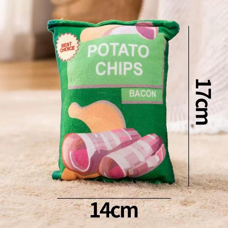 Lustiges Hundespielzeug Chips Plüsch gefüllt Haustiere Quietschspielzeug Bissfest Knisterpapier Spielzeug für kleine mittelgroße Haustiere Zubehör grün