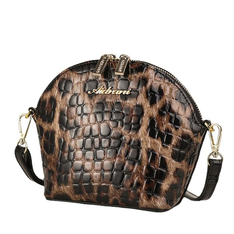 Damen Tasche aus Rindsleder, Muschel Tasche Modisch Vielseitig Große Kapazität Einzel-Schulter Crossbody Tasche Leopardenmuster Europäischer und Amerikanischer Stil gray