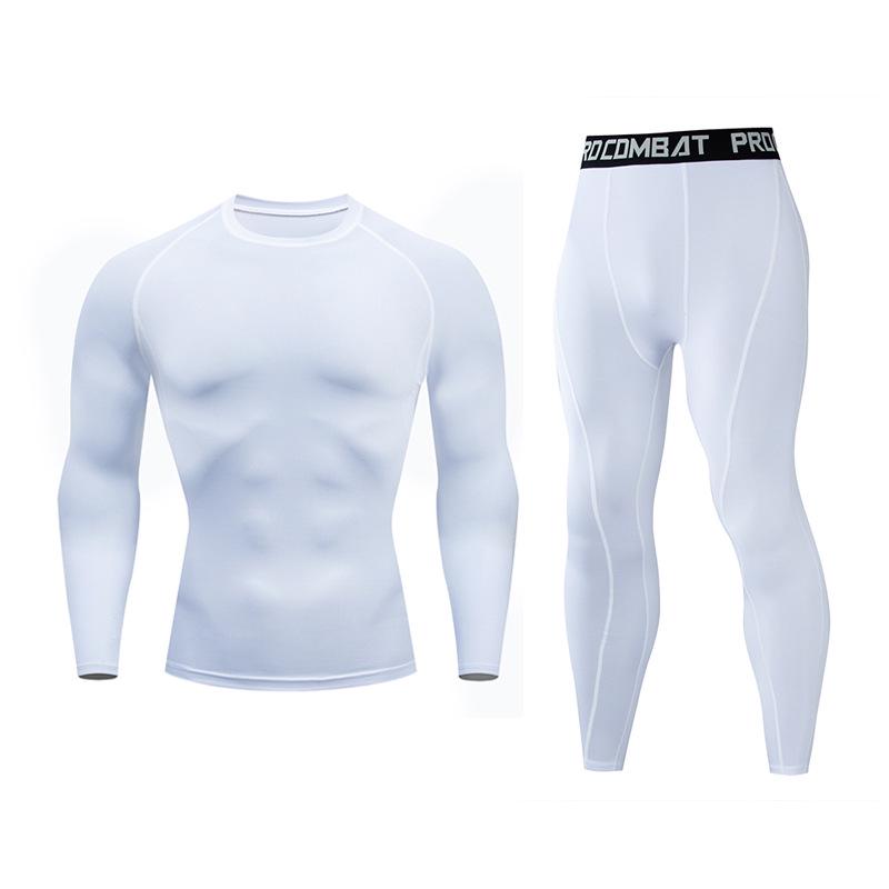 Herren Leggings Strumpfhosen Männer Sport Hosen Langarm Fitness Sport Anzug Leggings Mann Laufhose M weiß
