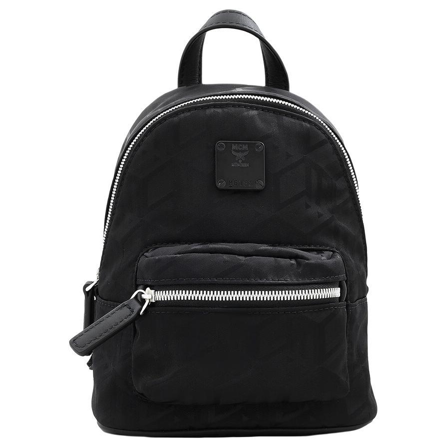 MCM Stark Bebe Boo Geometrisches Muster Nylon Leder Mini Rucksack Unisex Rucksack Schwarz MMKDSVE04BK001 Basic Set (Bag+Dust Bag)