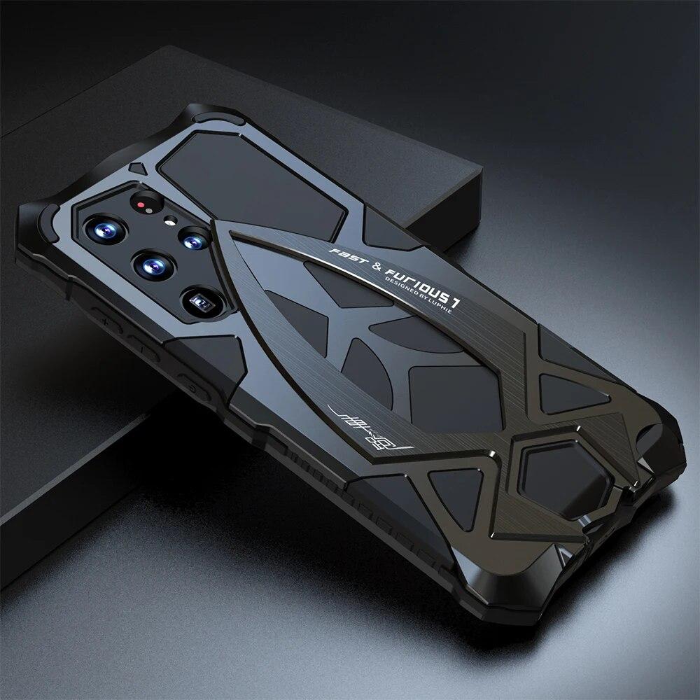 Luphie Metallrüstung für Samsung Galaxy S23 Ultra S22 Ulra Hülle Militär stoßfest Gummi Voll robuste Abdeckung Funda für iPhone 15 14 13 12 11 Pro Max iphone 14promax schwarz