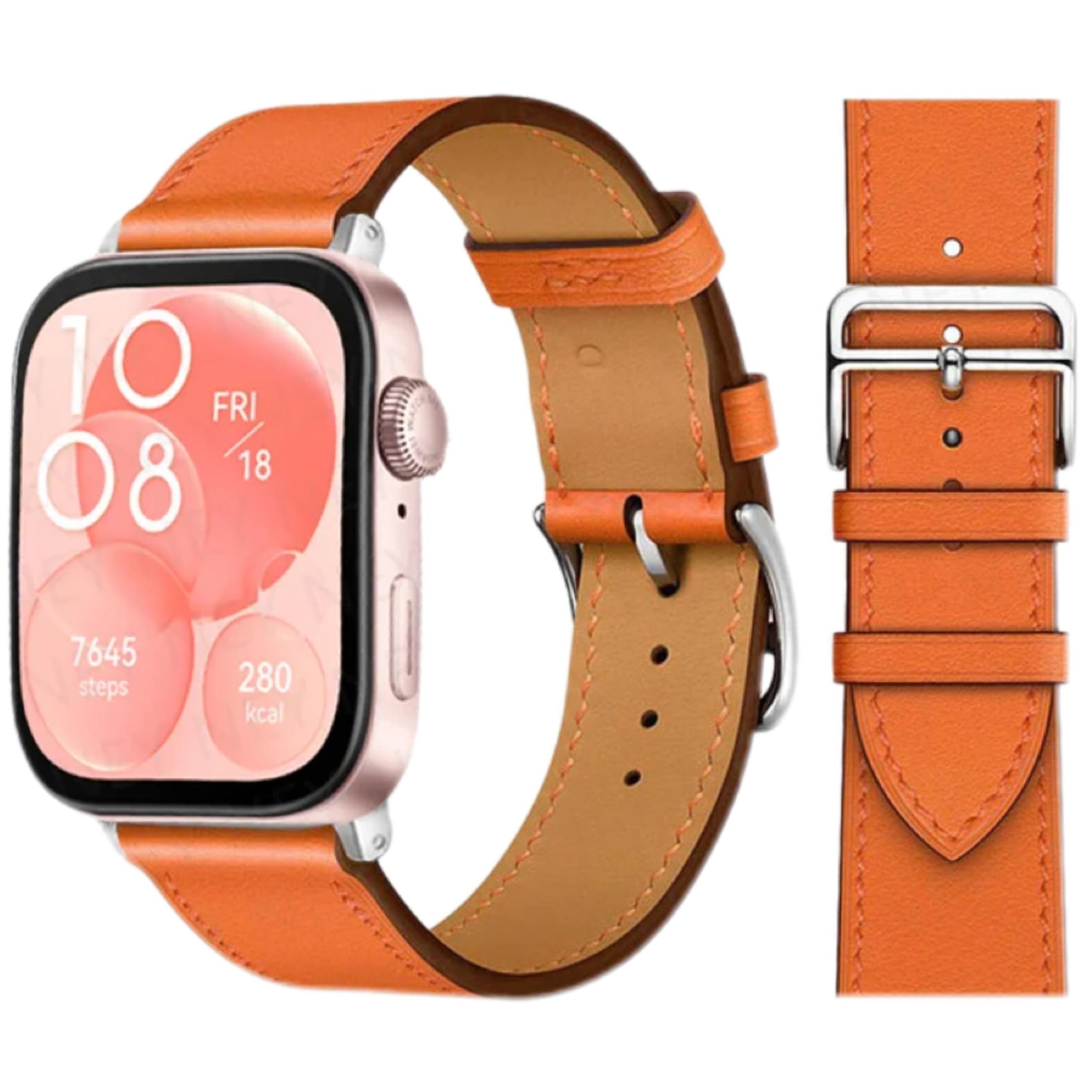 Lederarmband für Huawei Watch Fit 4 Pro Armband Smartwatch Ersatz Sportarmband Retro Armband Correa Huawei Fit 4 3 2 1 Zubehör For huawei Fit 3 orange