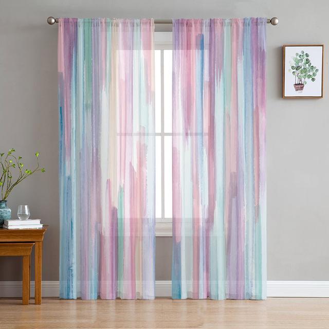 Regenbogen-Streifen, moderne Vorhänge für Wohnzimmer, transparente Tüll-Vorhänge, Fenster, durchsichtig, für das Schlafzimmer, Zubehör, Dekor 1 PCS W400XH250cm