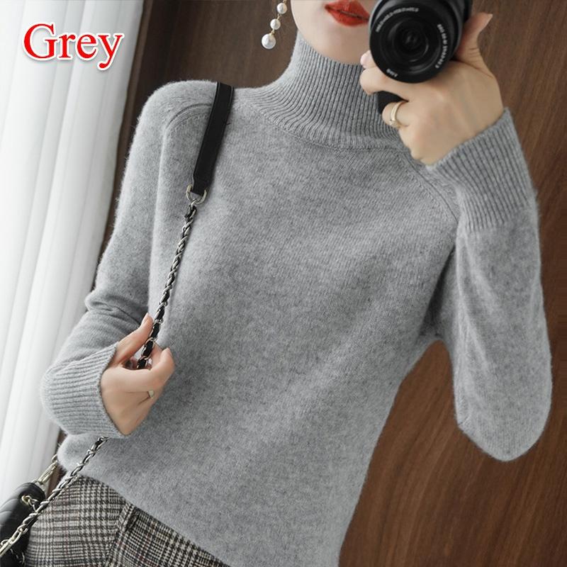 Wolle Reinem Kaschmir Pullover Frauen Pullover Pull Femme Herbst Winte High Neck Stricken Pullover Damen Rollkragen Jumper L grau