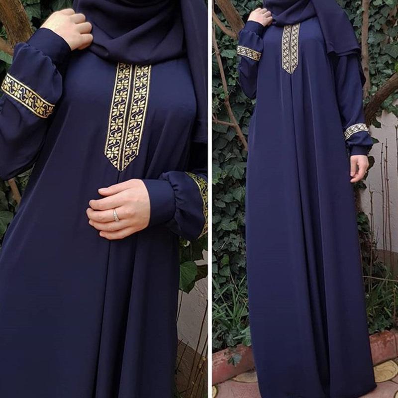 Damen Muslimische Kleider Abaya Gebet Maxi Kleid Islamisch Arabisch KTB L dunkelblaue