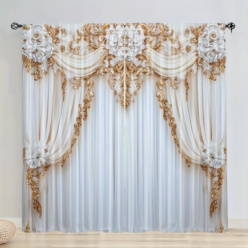 2 Stück Luxus Europäisches Design Vorhänge – für Schlafzimmer Wohnzimmer Büro Zuhause & Café Dekor 110*185 Rod Pocket 1pcs