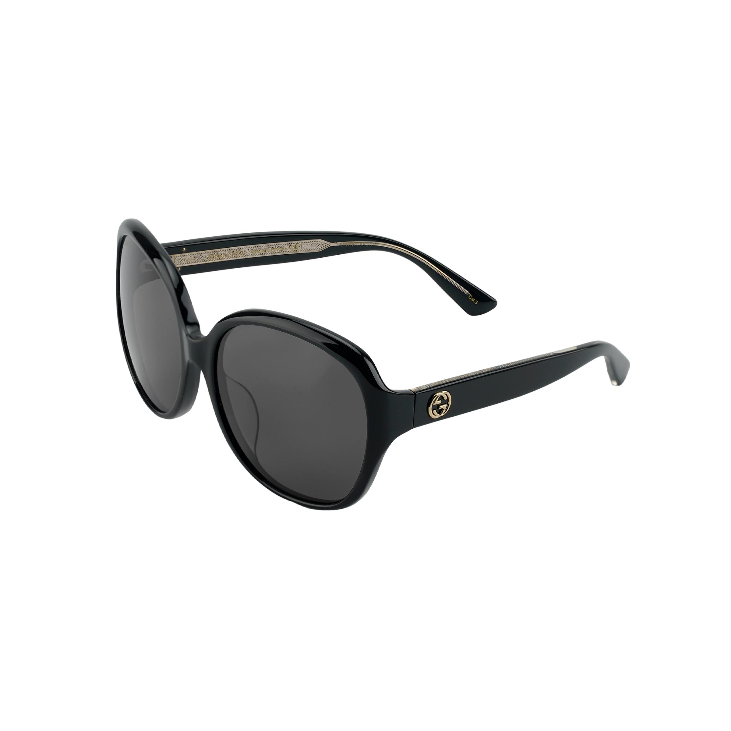 Gucci Sonnenbrille Graue Gläser Schwarzer Rahmen 61mm Rund Schmetterling Damen Sonnenbrille GG0080SK-001 Dust Bag+Eyeglass Case (Random Color)