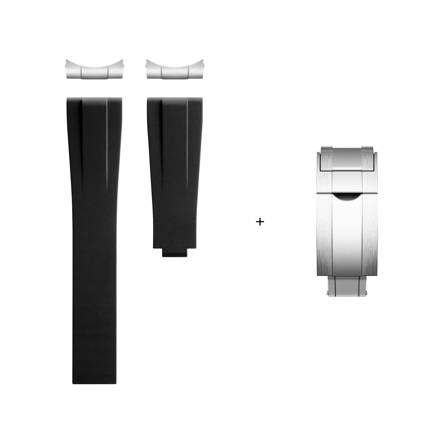 Schneidbares FKM Fluorkautschuk 20mm 21mm 22mm Armband Für Rolex Armband Für Submariner Yacht Master GMT Daytona Sky Dweller Gürtel 20mm (40mm Sub) schwarz