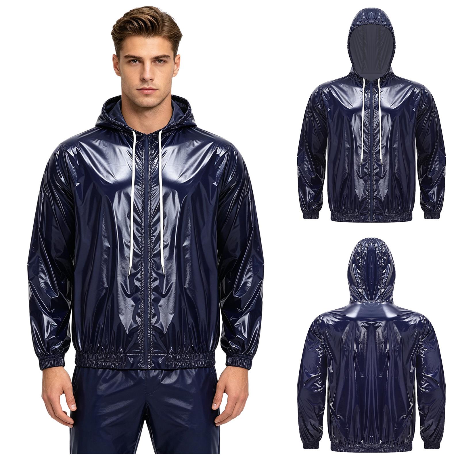 S-3XL Herren Wasserdichte Kapuzenjacke Langarm Reißverschluss Kordelzug Regenmantel Windjacke für Wandern Angeln Radfahren Outdoor S dunkelblaue