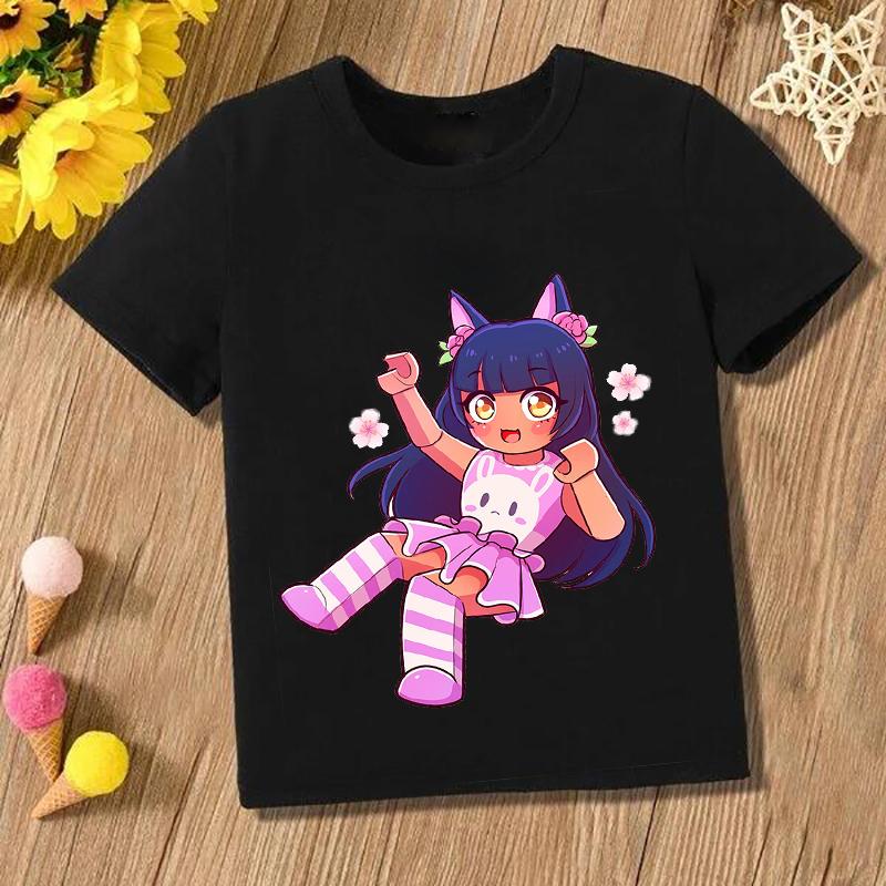 Aphmau T-Shirt Kawaii Aphmau T-Shirts Drucken Prinzessin Kinderkleidung Cartoon Anime Jungen Mädchen Shirt Katze Drucken Sommer Tops 5T(120cm)