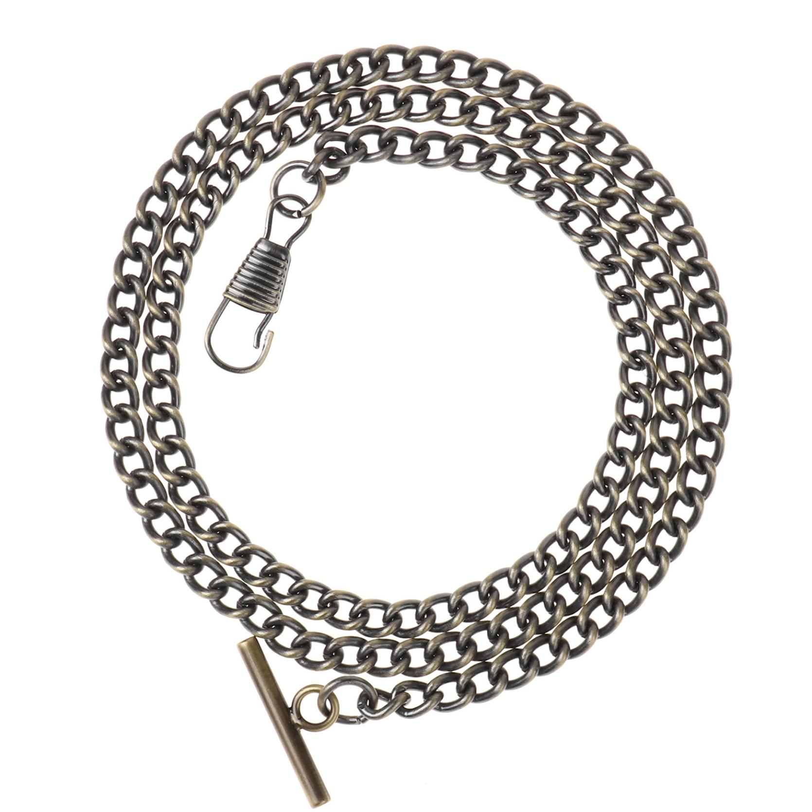 Vintage verchromte Weste, Taschenuhr, Kettenglied mit T-Steg und Karabinerverschlüssen antik bronze