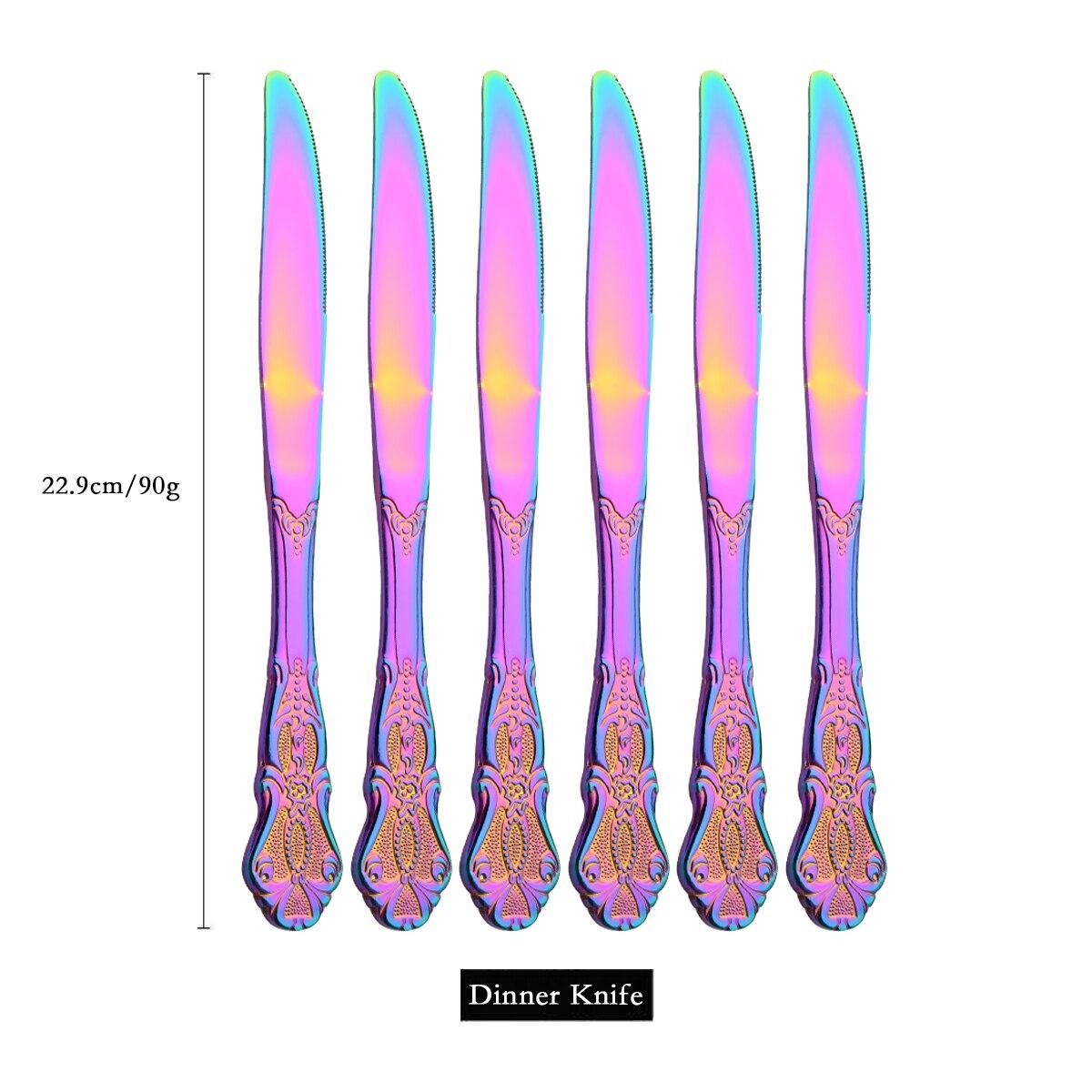 6 Stücke/24 Stücke Regenbogen Westlichen Geschirr Edelstahl Besteck Messer Gabel Kaffeelöffel Geschirr Set Mit Luxus Lagerregal 6pcs-dinner knife
