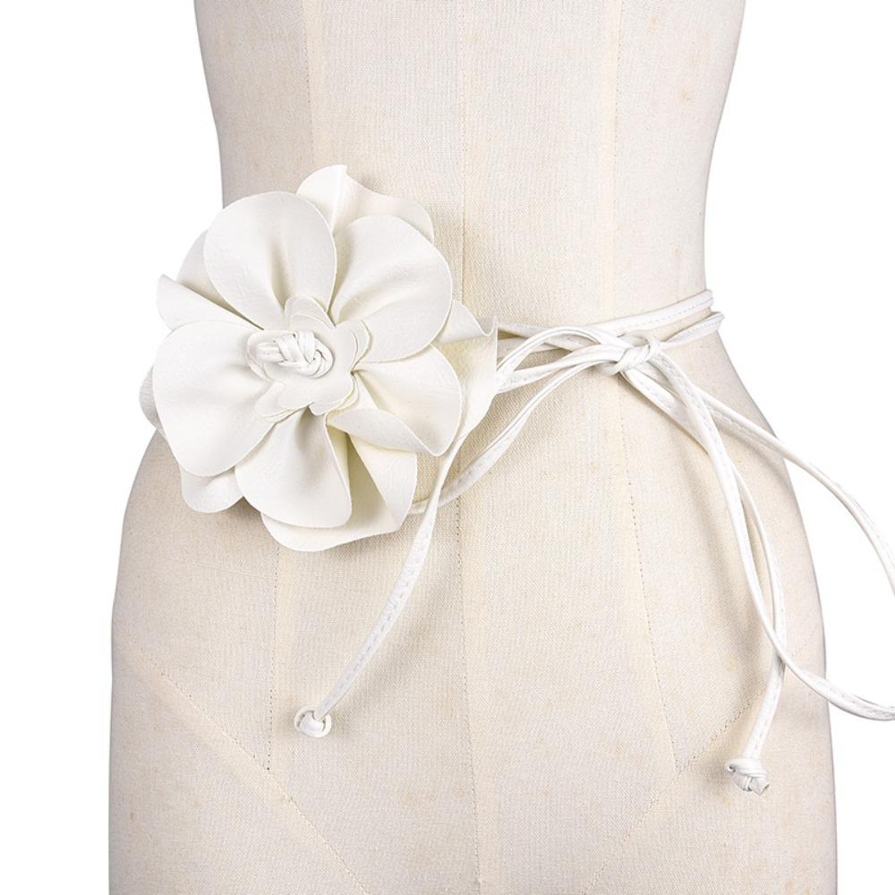 Großer Blumen Gürtel Floraler Leder Seil Gürtel Einfaches Böhmisches Taillenband Kleid Zubehör weiß