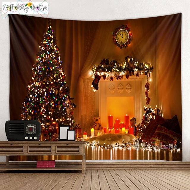 Blauer Himmel und Schnee Wandbehang Wandteppich Weihnachten Wandbehang Baum Wandbehang Wunderschöne Weihnachtsbaum Kamin Geschenke 95x73cm