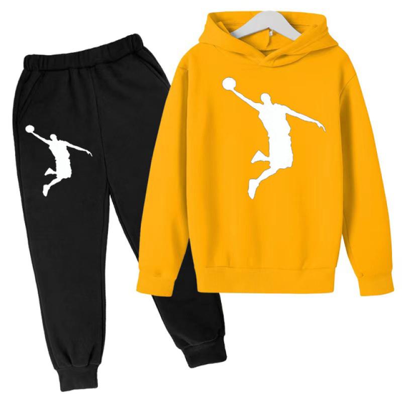 Kinderbekleidung Hoodie Kinder-Basketball-Sweatshirt Jungen- und Mädchen-Kinderbekleidungsset Frühling Herbst von 3-12 110 orange