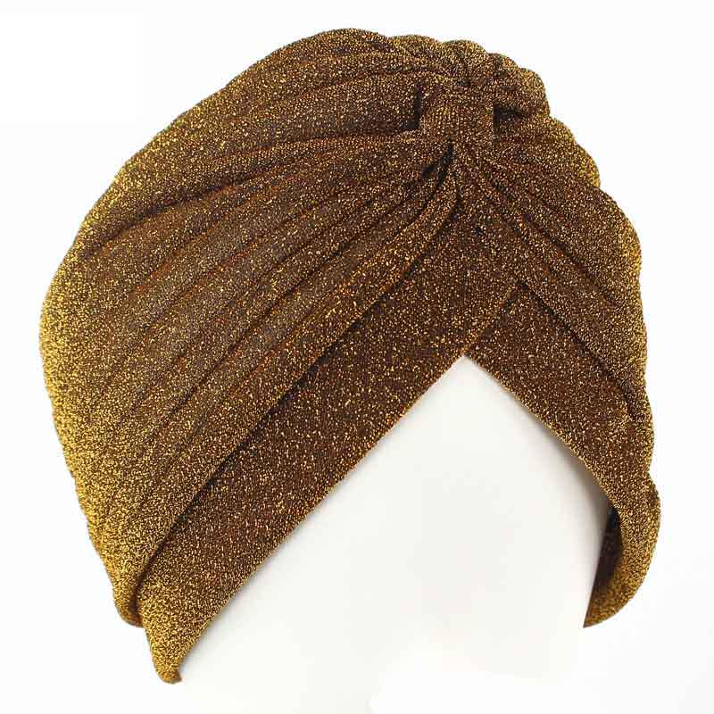 Damen Mode Kleidung Accessoires glänzende Mützen Geschenk Mädchen Turban elastische lässige Hüte goldgelb