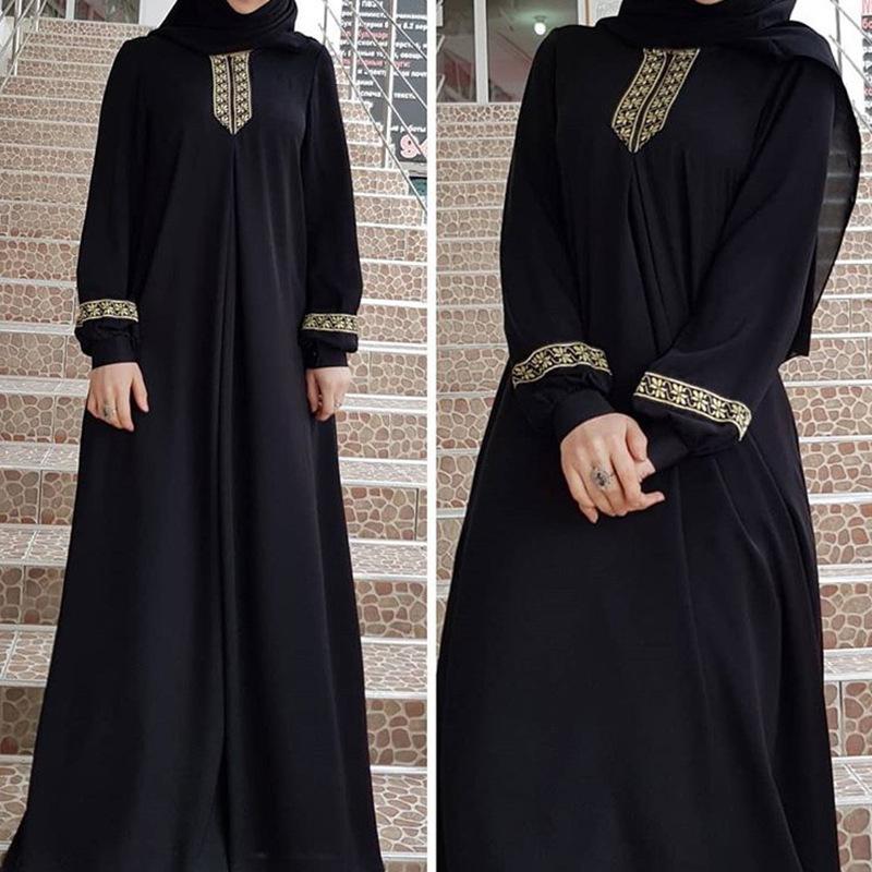 Damen Muslimische Kleider Abaya Gebet Maxi Kleid Islamisch Arabisch KTB L schwarz