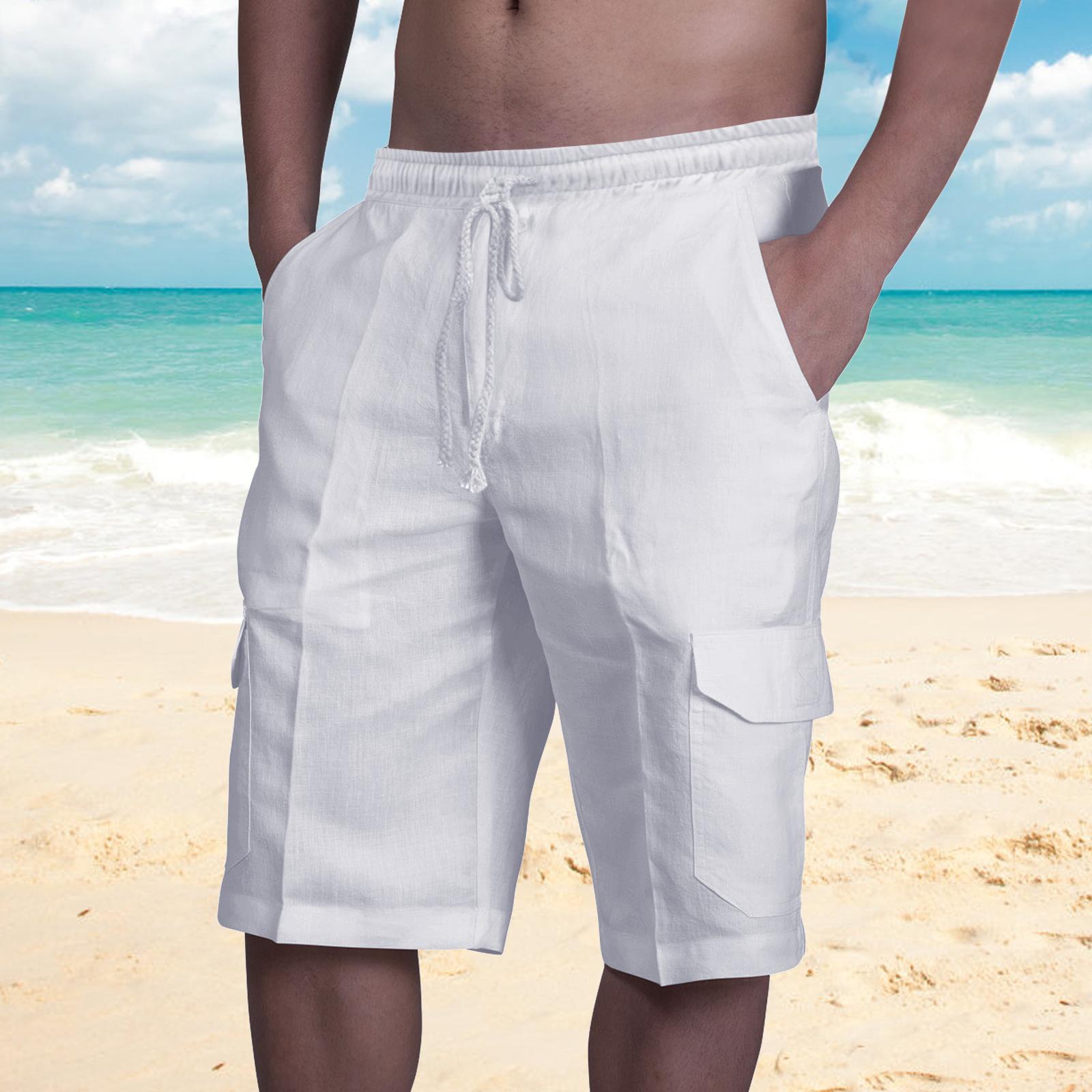 Herren Sommer Weiß Schwarz Blau Knielange Kurze Hosen Strand Casual Pocket Cargo Shorts Männer Hosen L weiß