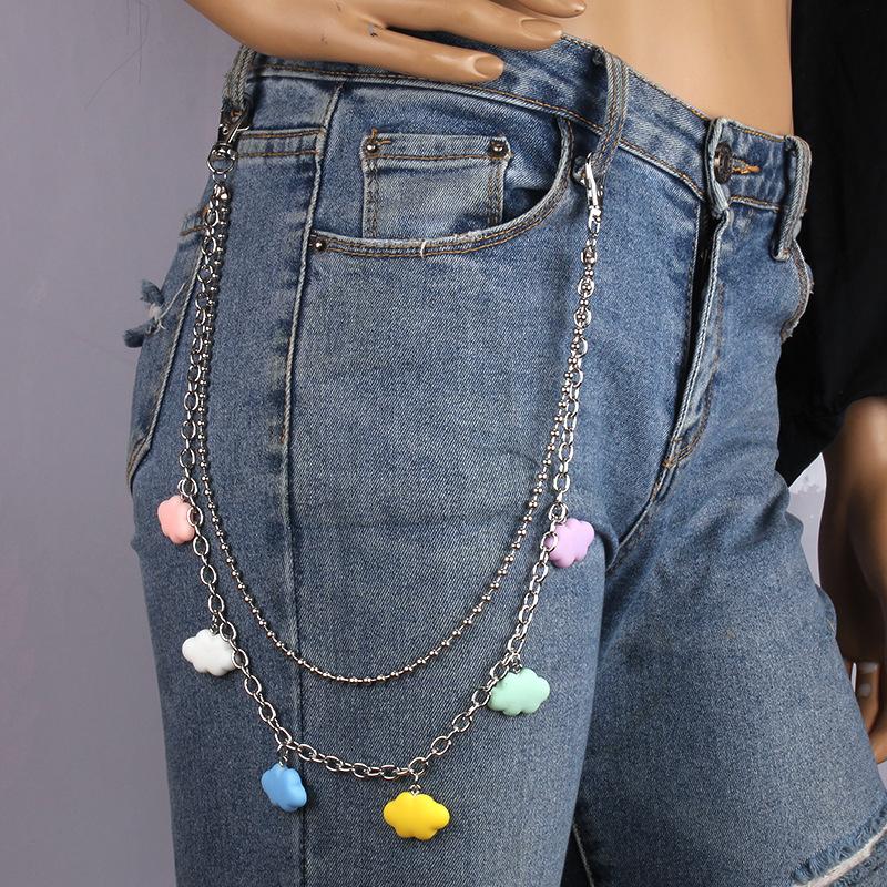 Böhmische Regenbogen Harz Kette Schlüsselanhänger Herren Damen Hip Hop Hüftkette Mehrfarbig Acryl Blume Hose Hose Kette Punk Schmuck gray