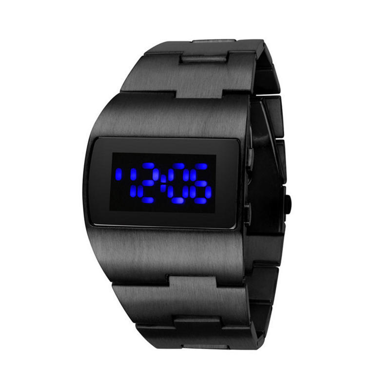 Mode-Armbanduhr für Herren, militärisch, wasserdicht, LED-Uhr, Edelstahl, digitale Uhren schwarz