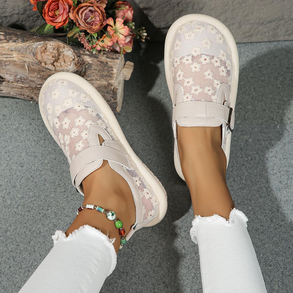 Damen Sneakers 2024 Sommermode Casual Damen Flache Schuhe Schnalle Latch Mesh Atmungsaktiver Komfort Tennis Damen Covered Toe Schuhe 38 apricot