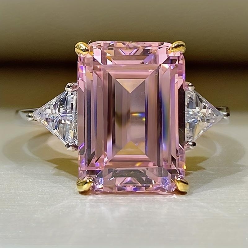 Große rosa rechteckige Zirkonia-Ringe für Frauen, elegante Brauthochzeitsparty, Persönlichkeitsringe, Modeschmuck 7 rosa