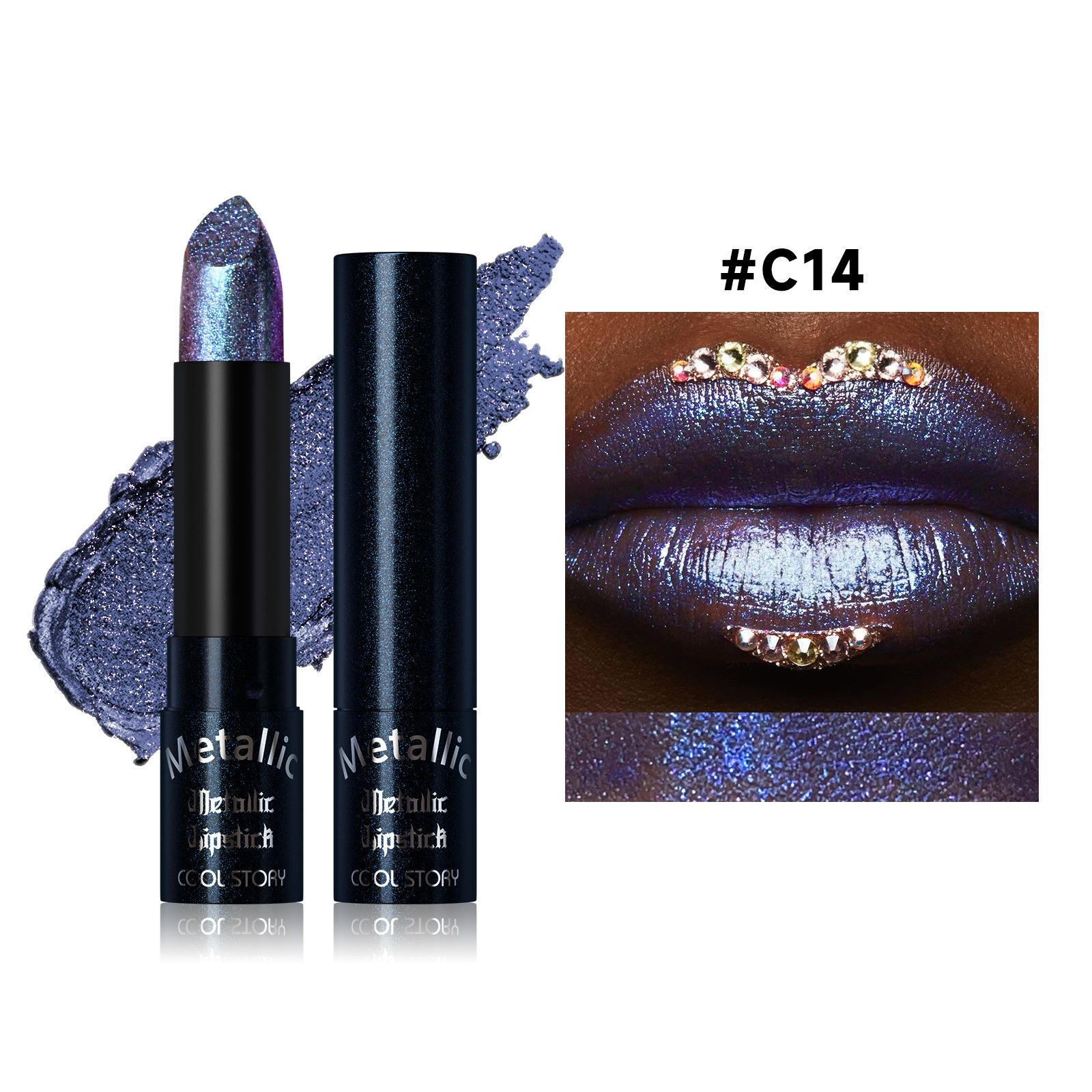 15 Farben Metallischer Glitzer-Lippenstift Wasserdicht Langanhaltend Diamant Perlmuttfarbener Metallischer Lippenstift Blauer Lipgloss Damen Make-up Kosmetik