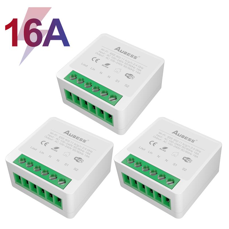 AUBESS 2 Weg DIY WiFi Smart Switch 16A Relais Modul Smart Home Smart Leben/Tuya APP Fernbedienung Arbeit mit Alexa Google Hause 3PCS