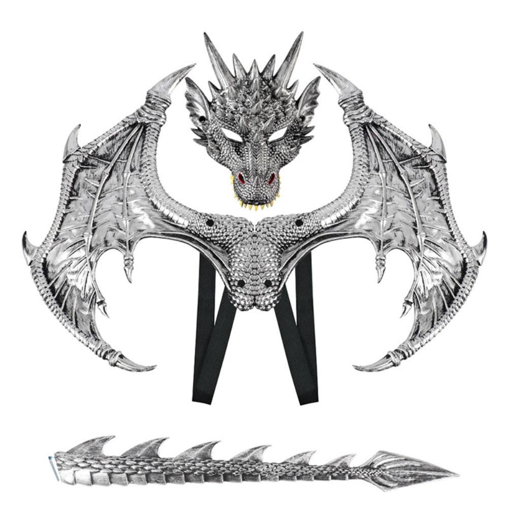 Anzieh Drachenflügel Schwanz Masken Set Cosplay Halloween Kostüme Halloween Dekoration silber