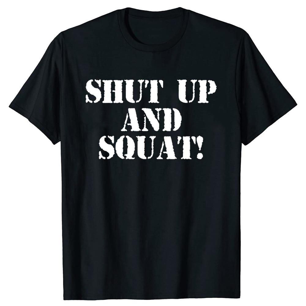 Herren T-Shirts Shut Up And Squat Lustige T-Shirts Kurzarm Fitnessstudio Passform Fitness Bodybuilding T-Shirts Rundhals Kleidung Bedruckt - Herren... 5XL bunt
