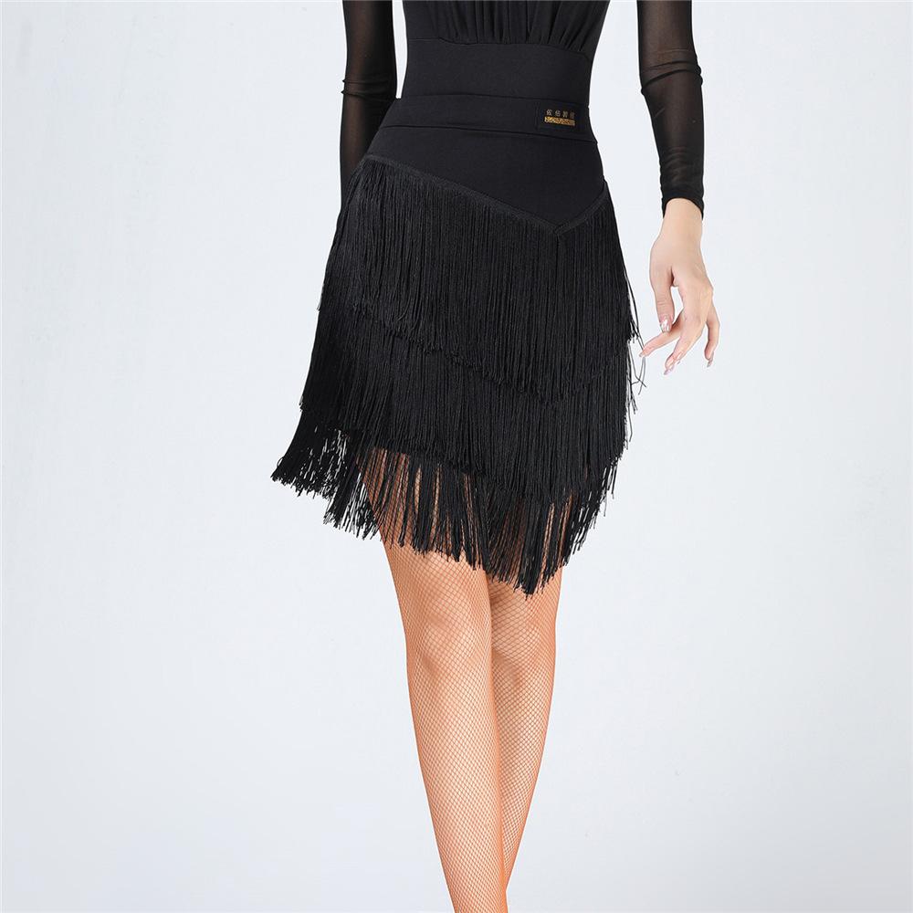 Frauen Latin Dance Quaste Kleid Fringe Rock Erwachsene Weibliche Tanz Wettbewerb Bühne Leistung Kostüme M schwarz