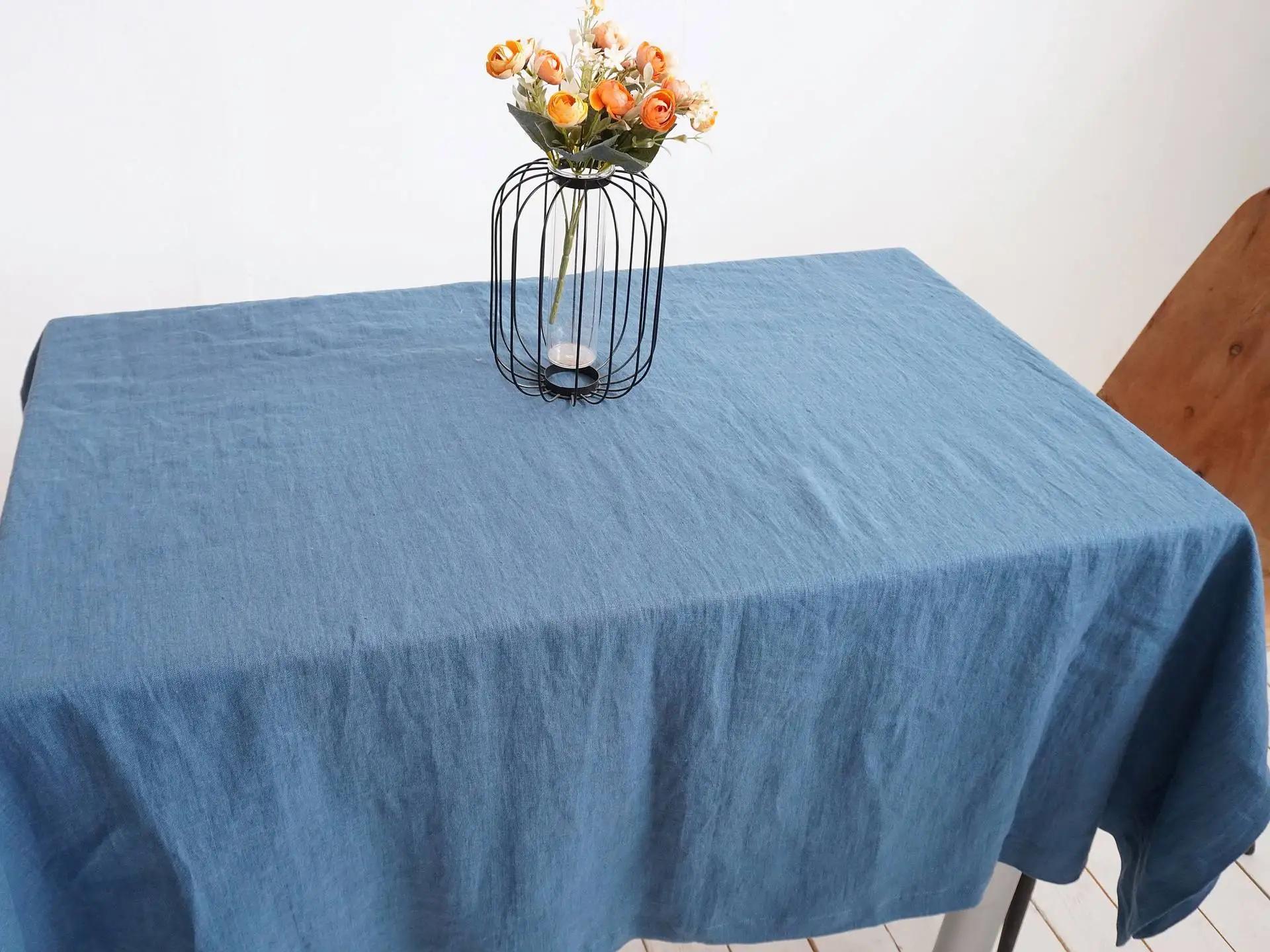 100% Reines Leinen Einfarbige Tischdecke,Naturstoff Tischdecke,für Küche Esszimmer Party Feiertags Tischdekoration 135x180cm see-blaue
