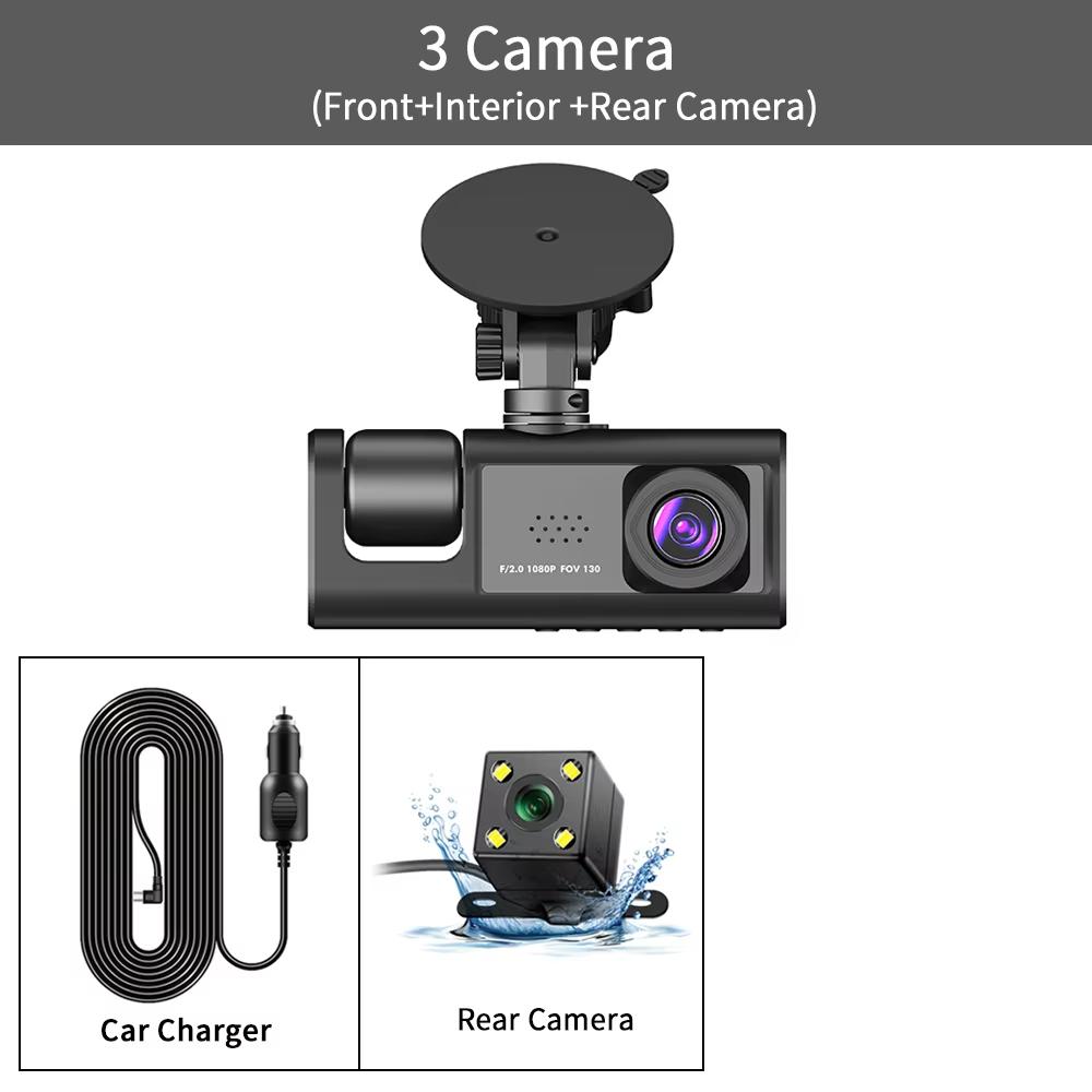 3-Kanal-Auto-DVR HD 1080P, 3-Objektiv im Fahrzeug, Dashcam, Drei-Wege-Kamera, DVRs, Recorder, Videoregistrator, Dashcam-Camcorder 3 Camera
