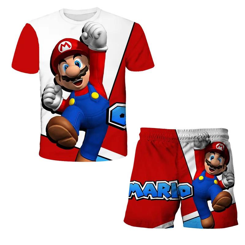 2025 MINISO Kinderkleidungssets Cosplay Super Mario T-Shirts Shorts 2 Stück Anzüge Kinder Jungen Mädchen Tops T-Shirt Mario Bros T-Shirt Hosenanzug 110