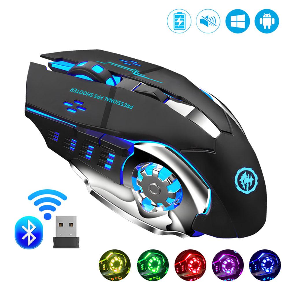 2,4G Bluetooth Kabellose Wiederaufladbare Maus RGB Hintergrundbeleuchtung E-Sports Mechanische Maus Leise Büromäuse für Computer Laptop Tablet PC Gaming Maus Gamer schwarz