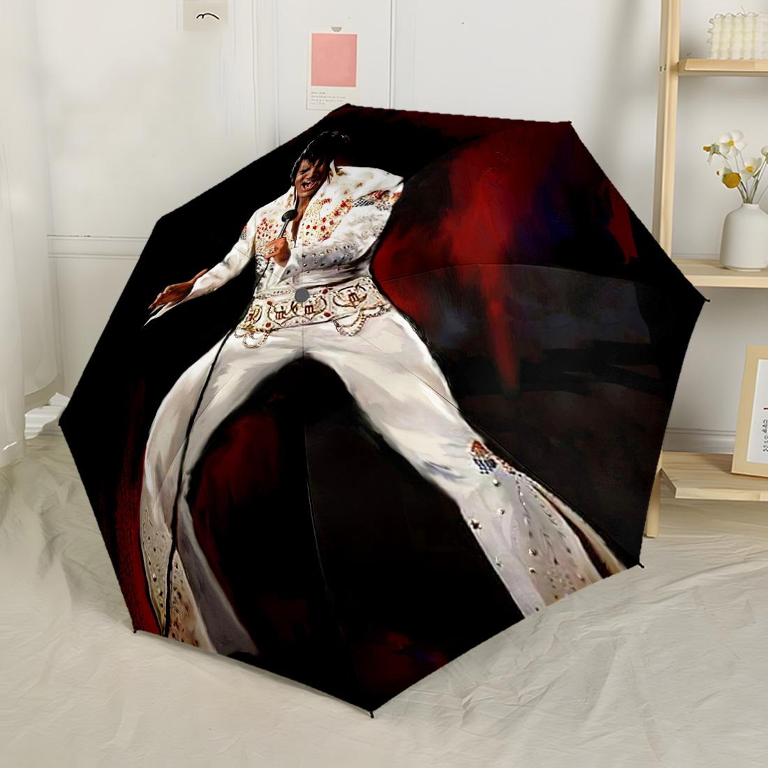 Elvis Presley Auftritt Tragbarer Automatischer Regenschirm mit 8 Speichen Langlebiger Kunststoff & Eisen Reise-Essential Eleganter Regenschirm
