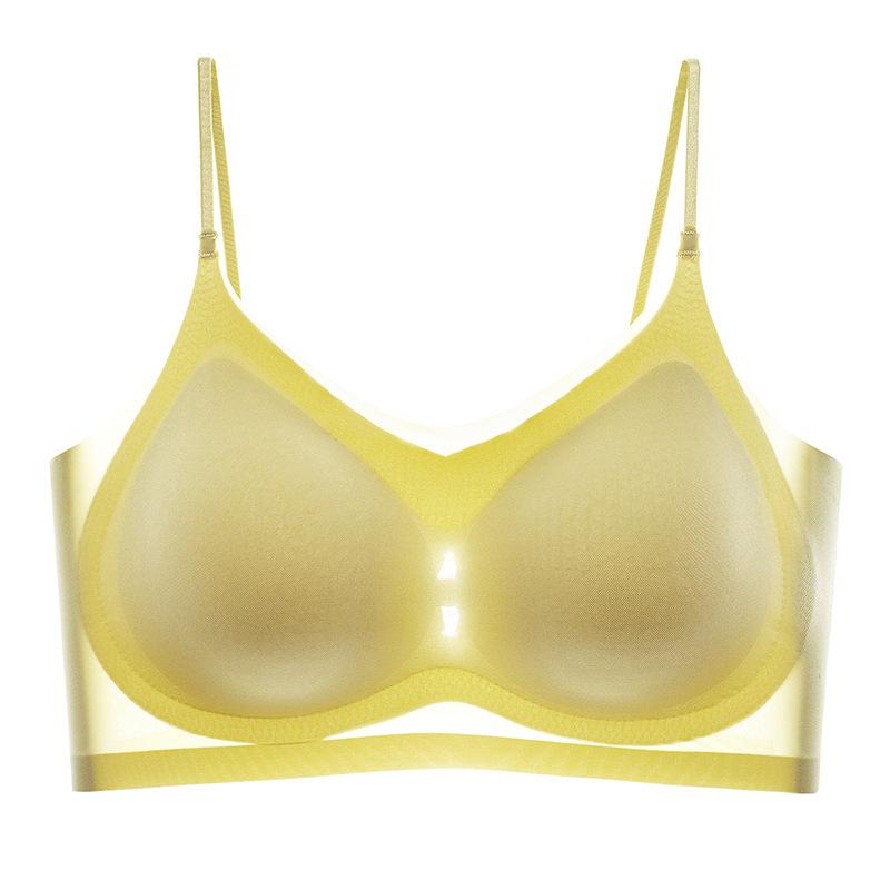 Frauen Sexy Bhs Eis Seide Dessous Push-Up Unterwäsche Urtal Dünne Schönheit Zurück Bralette Emulsion Pad Schlaf Dessous Soutien Schlucht XL(60KG-70KG) gelb