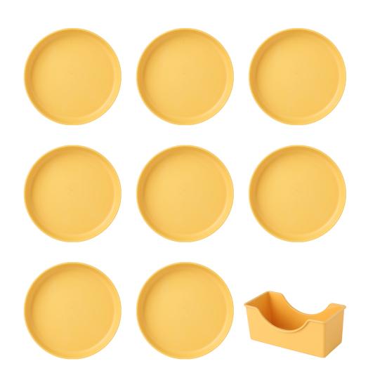 8 Stück leichte Kunststoffteller, unzerbrechliche, wiederverwendbare Teller, spülmaschinenfest, bunte Teller Round gelb