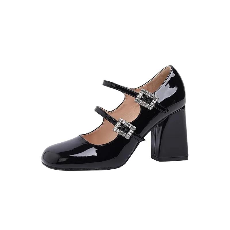 Schuhe Damen Mary Janes Damen High Heels Fashion Party Pumps Damen Runde Zehenpartie Flacher Blockabsatz Schnallenriemen Schuhe Damen 40 schwarz