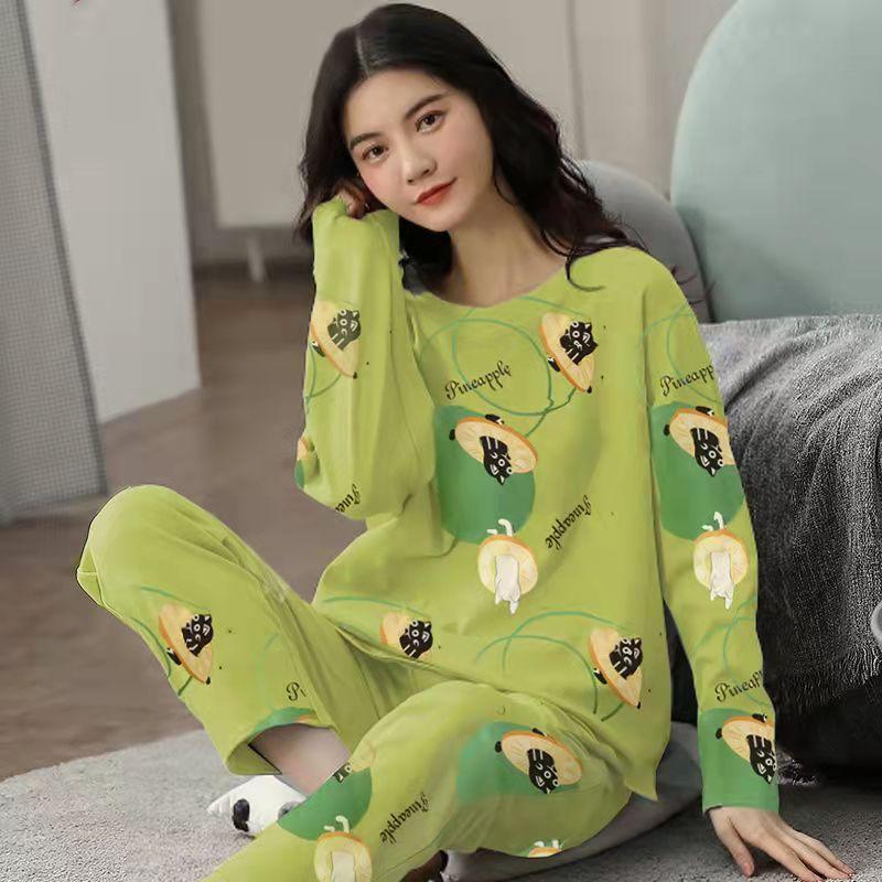 Neuer Winterpyjama, Damen, koreanische Version, langärmelig, Homewear-Anzug, locker, große Größe, zweiteiliger Anzug, kann draußen getragen werden 5XL grün