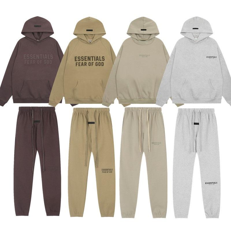 ESSENTIALS 3D Silikonbuchstabe Flockdruck Kapuzensweatshirt und Jogginghosen Set S schwarz