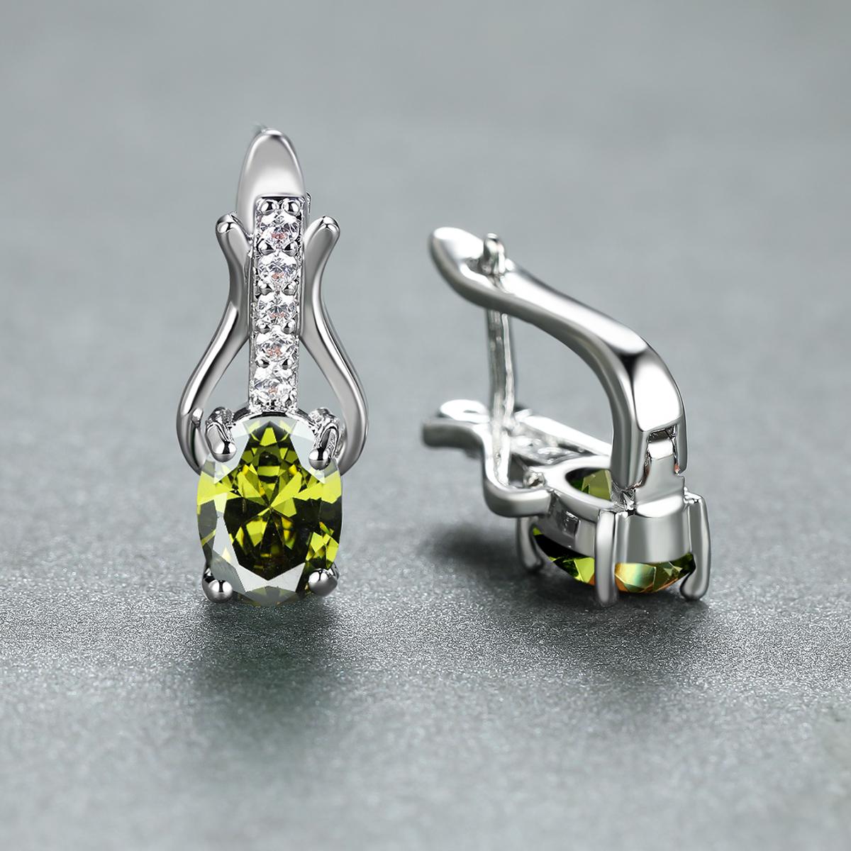 Rose Gold Farbe Ohrringe Oval Cut Rot Weiß Schwarz Stein Weiblichen Hochzeit Schmuck Luxus CZ Klaue Ohrringe für Frauen Tropfen ohrringe olivgrüne/silber