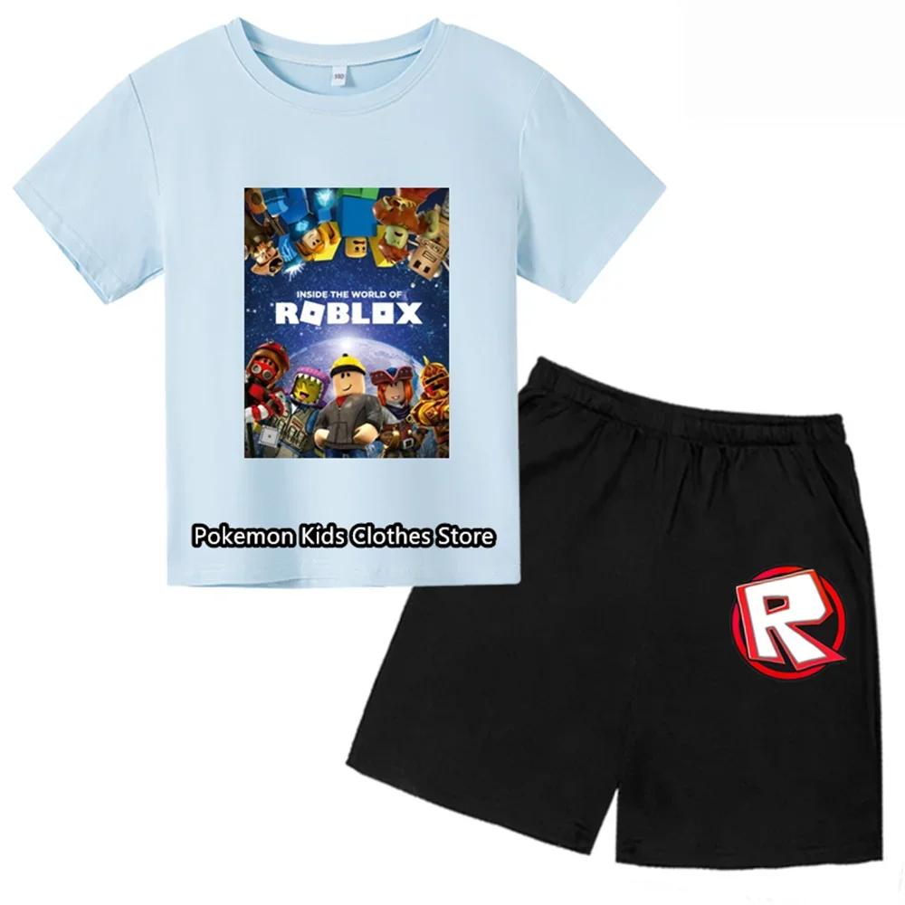2025 MINISO Roblox T-Shirt Kinderkleidung Mädchen Tops Sommer Baby Shorts Sport T-Shirt Jungen Shorts Kinderkleidung Anzug 414 Jahre 100