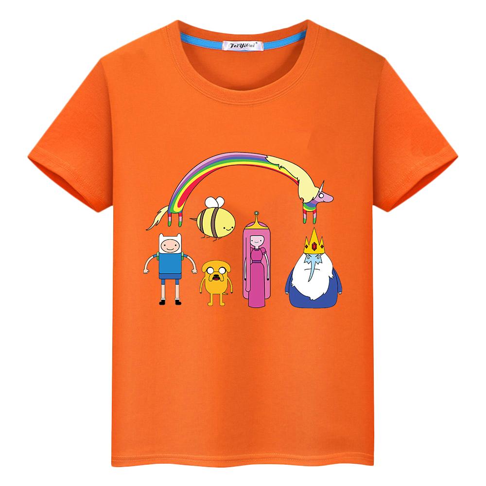 Adventure Time T-Shirt für Kinder Jungen 10 Jahre 100% Baumwolle Anime Kurze Oberteile Pride T-Shirt Y2K Kleinkind Mädchen Kleidung Kinderkleidung Mädchen 140 orange