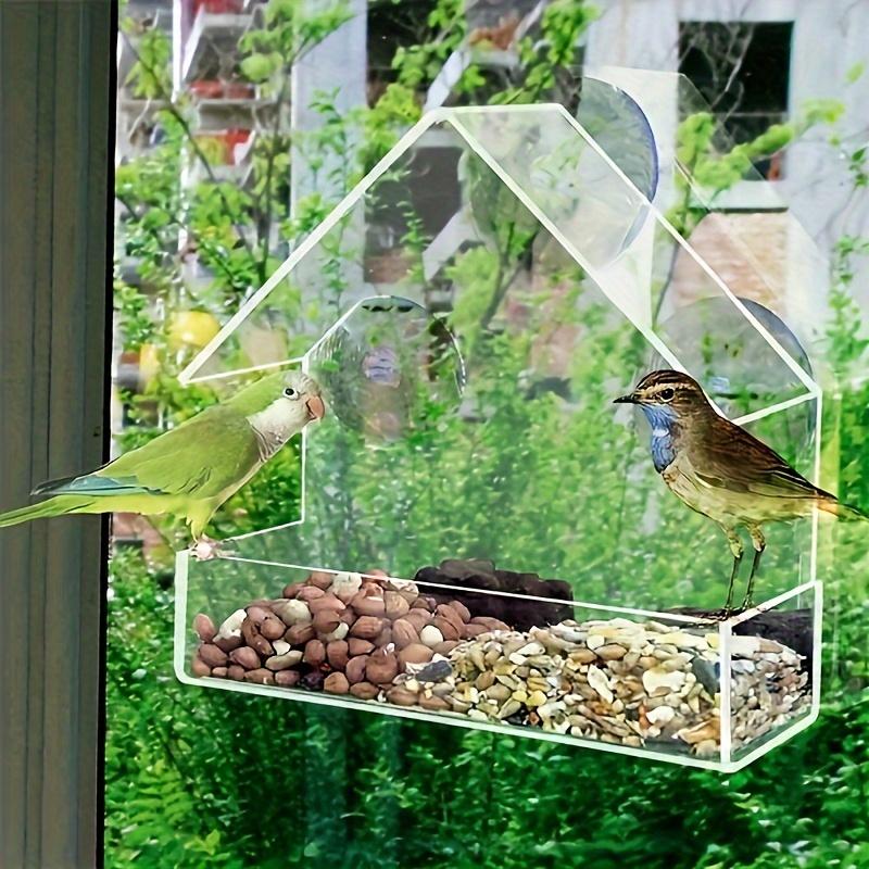 Vogelfutterspender aus transparentem Acryl zur Fenstermontage – transparenter, selbstklebender Vogelkäfig für kleine Vögel für Garten und Terrasse im Freien, Vogelkäfigzubehör Bird Feeder