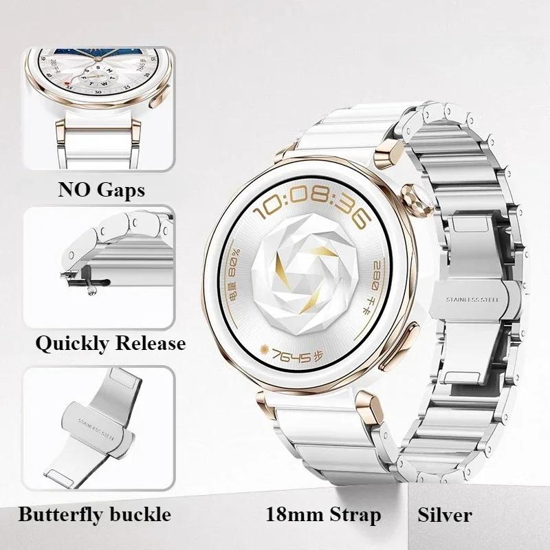 18mm Keramikarmband für Huawei Watch GT5/4 41mm/GT5 Pro Watch5 42mm Zartes Armband Huawei Watch GT5 GT4 Metall-Uhrenarmband Zubehör Huawei GT5 41mm silber weiße