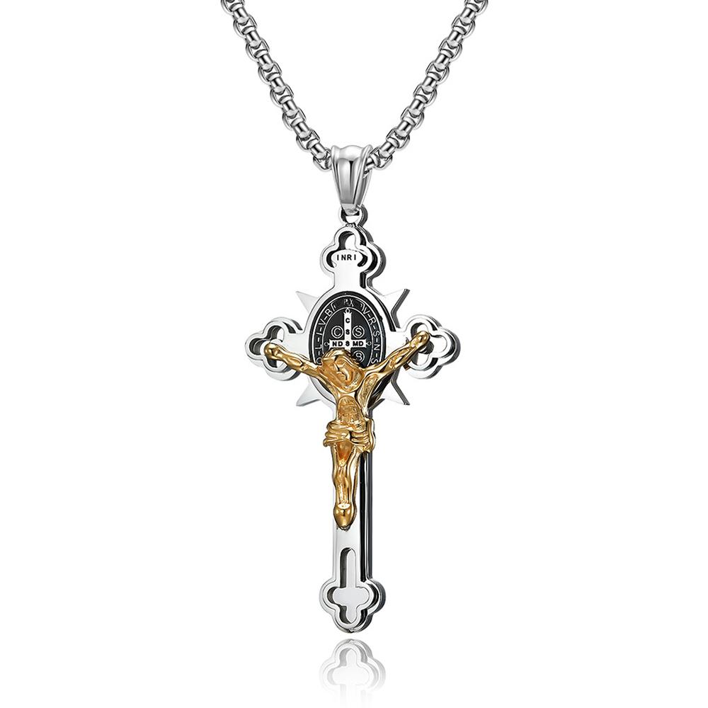 Vintage Christliche Jesus Kreuz Anhänger Halskette Herren Edelstahl Religiöse Jesus Halsketten Gebet Taufe Schmuck Großhandel W6505WW-