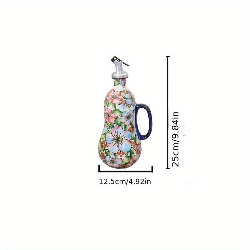 1 Stück Keramik-Öltopf mit großem Fassungsvermögen, handbemalte Olivenölpumpe mit Griff, elegantes florales Design, Küchenzubehör und Dekoration für Zuhause