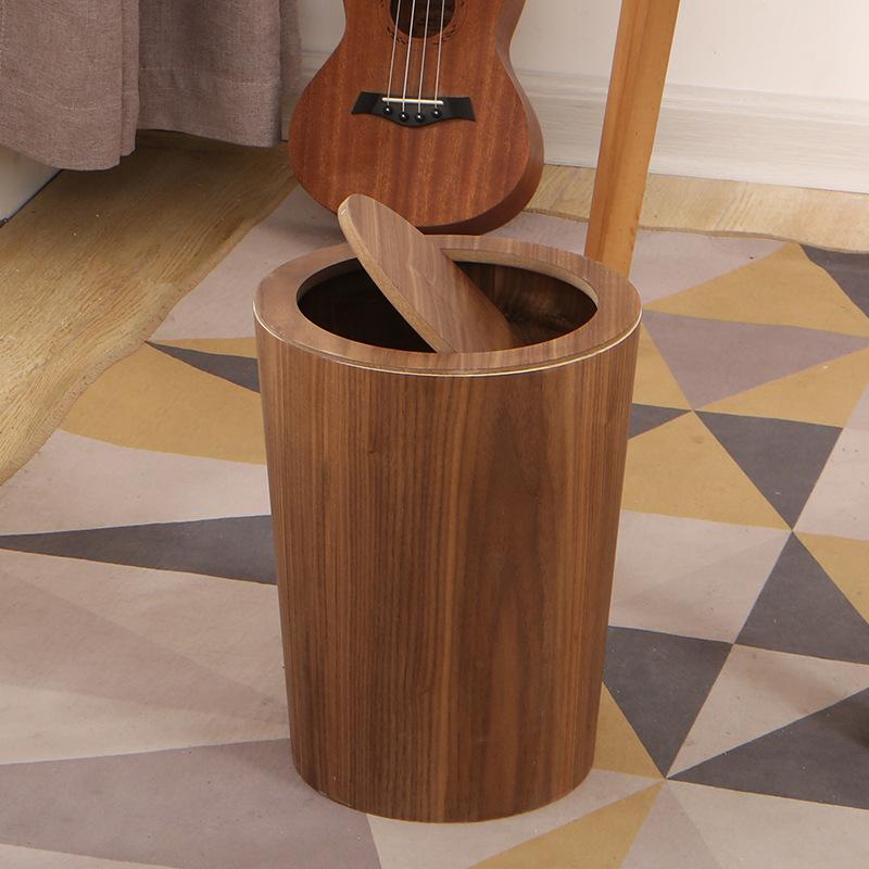 Hölzerner Mülleimer mit Schwingdeckel, Runder Küchenmülleimer, Japanischer kleiner Mülleimer für Wohnzimmer, Büro, Badezimmer Walnut